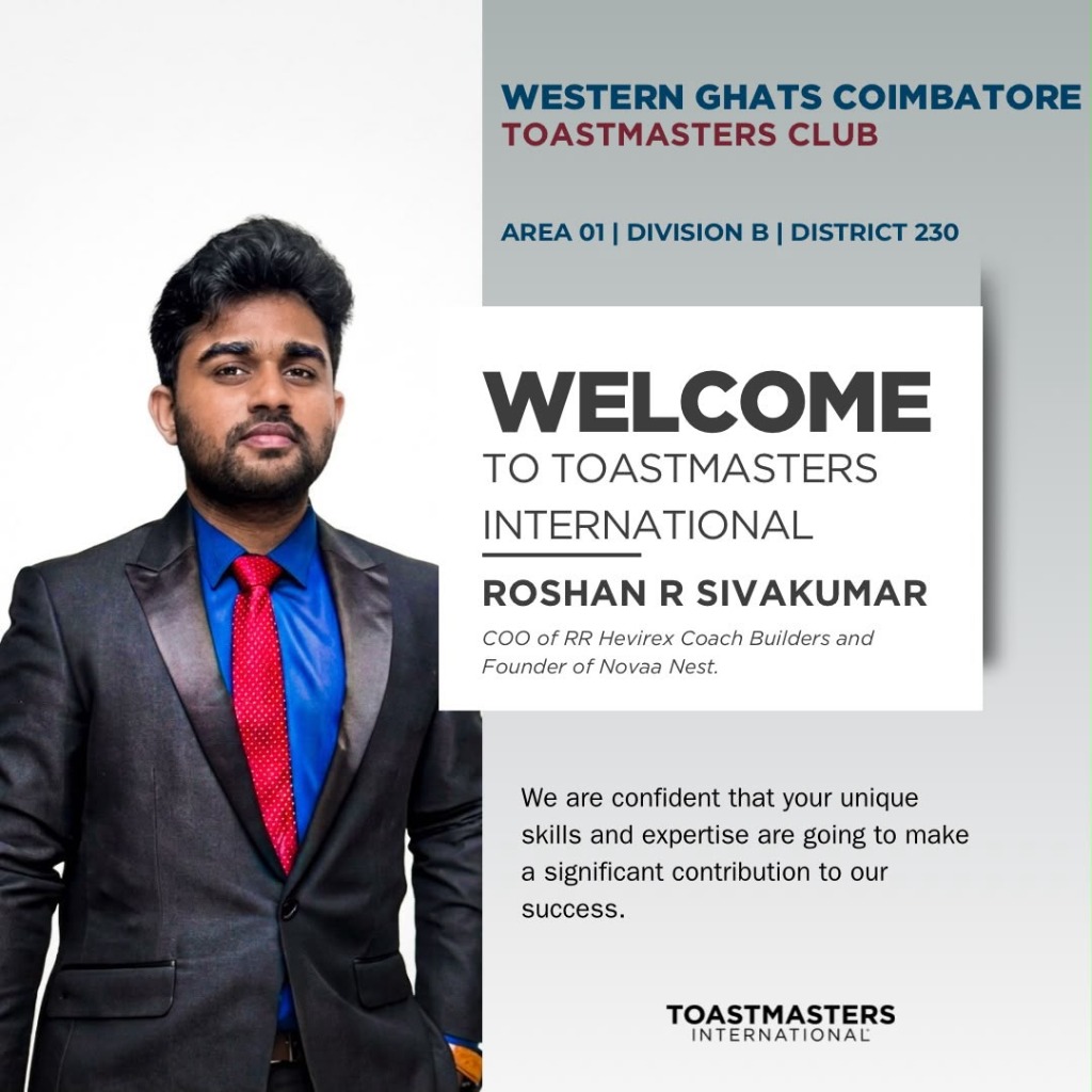 roshan r sivakumar western ghats coimbatore toastmasters